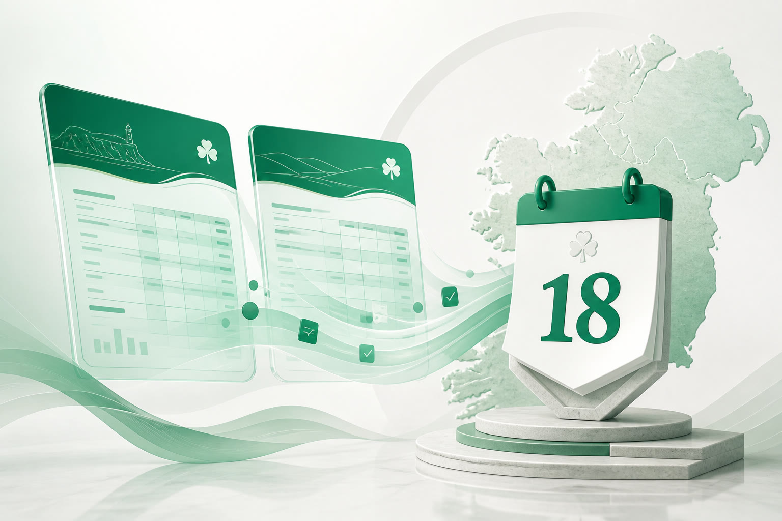 Cover illustration for "Eighteen Days to 19 September: Ireland Bi-Monthly VAT July–August" — VAT article on FinnAccountings