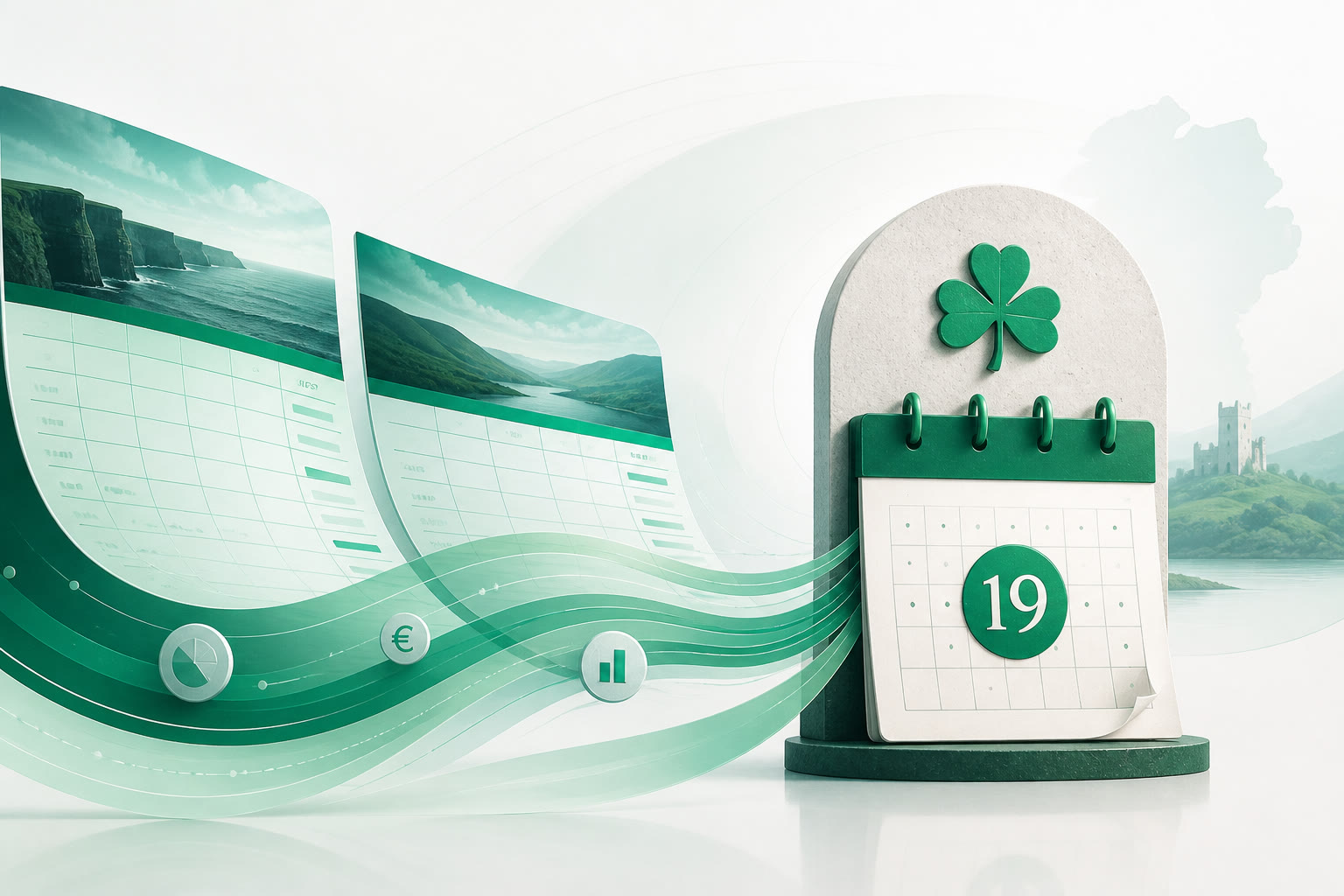 Cover illustration for "Thirty Days to 19 September: Ireland Bi-Monthly VAT July–August" — VAT article on FinnAccountings