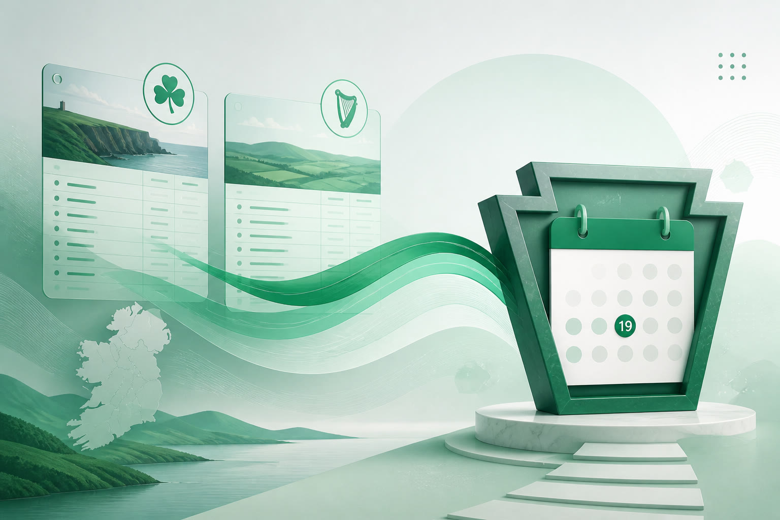 Cover illustration for "Twenty-Four Days to 19 September: Ireland Bi-Monthly VAT July–August" — VAT article on FinnAccountings