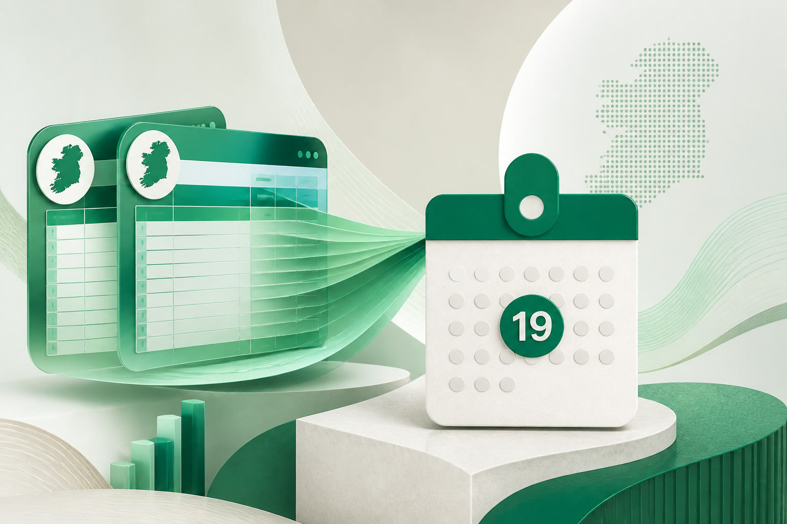 Cover illustration for "Twenty-Nine Days to 19 September: Ireland Bi-Monthly VAT July–August" — VAT article on FinnAccountings