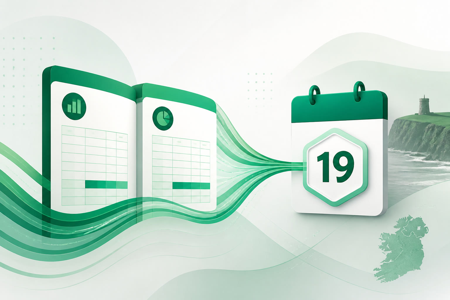 Cover illustration for "Twenty-One Days to 19 September: Ireland Bi-Monthly VAT July–August" — VAT article on FinnAccountings