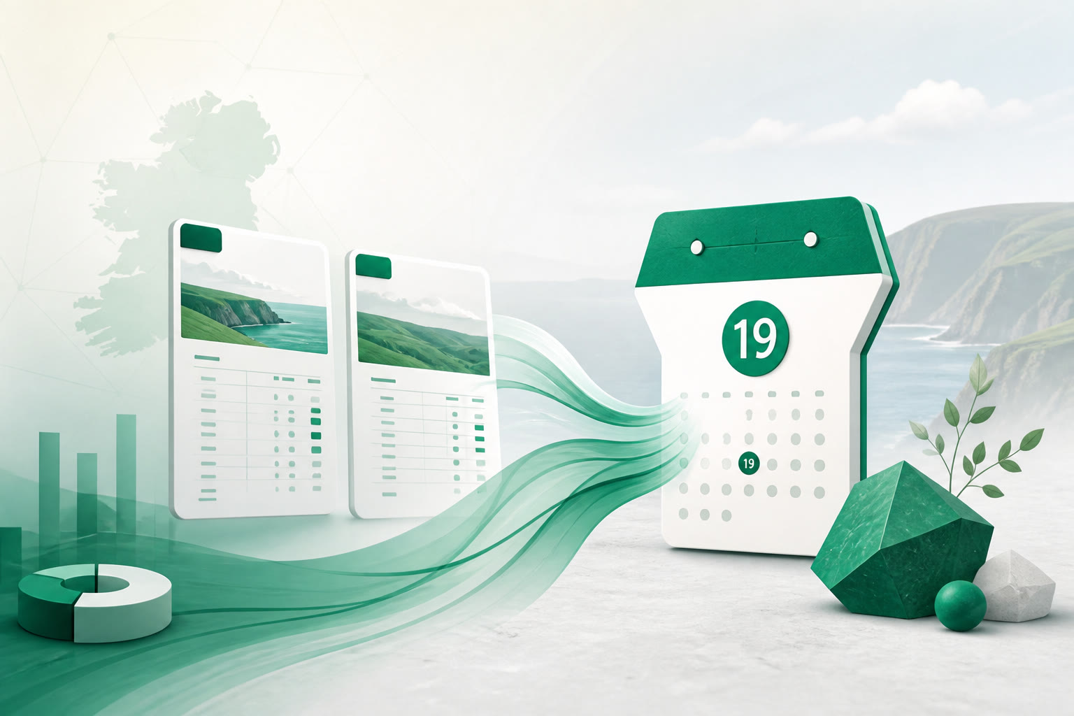 Cover illustration for "Twenty-Six Days to 19 September: Ireland Bi-Monthly VAT July–August" — VAT article on FinnAccountings