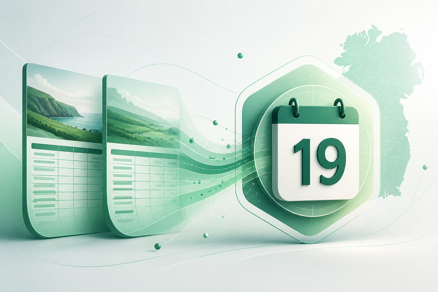 Cover illustration for "Twenty-Three Days to 19 September: Ireland Bi-Monthly VAT July–August" — VAT article on FinnAccountings