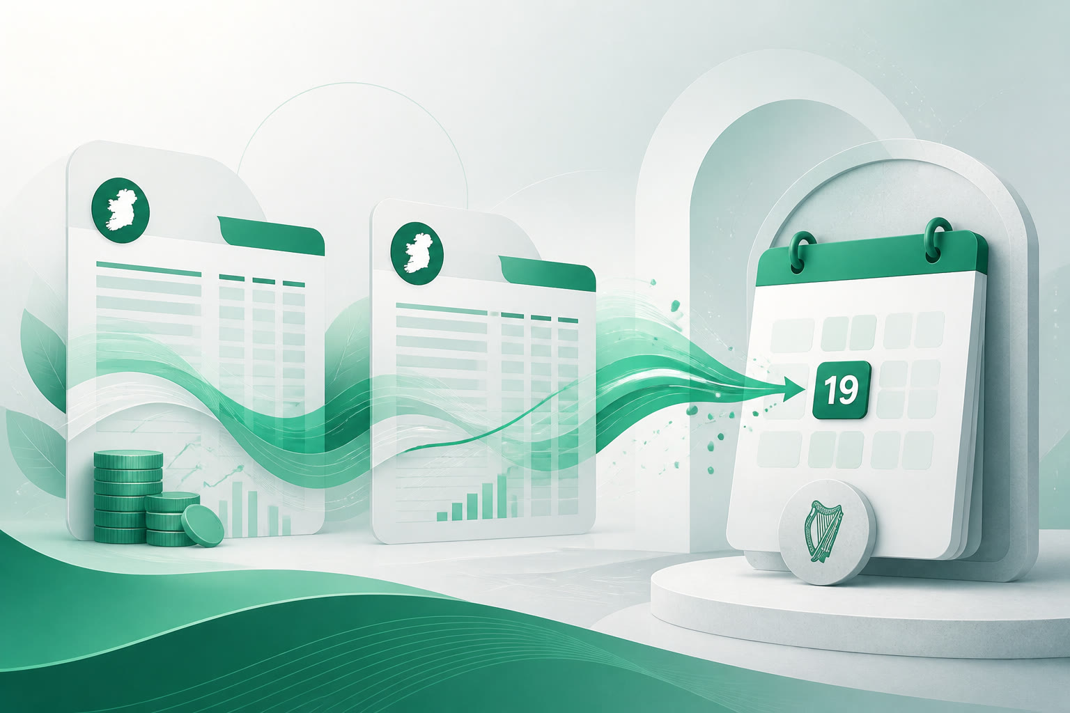 Cover illustration for "Twenty-Two Days to 19 September: Ireland Bi-Monthly VAT July–August" — VAT article on FinnAccountings