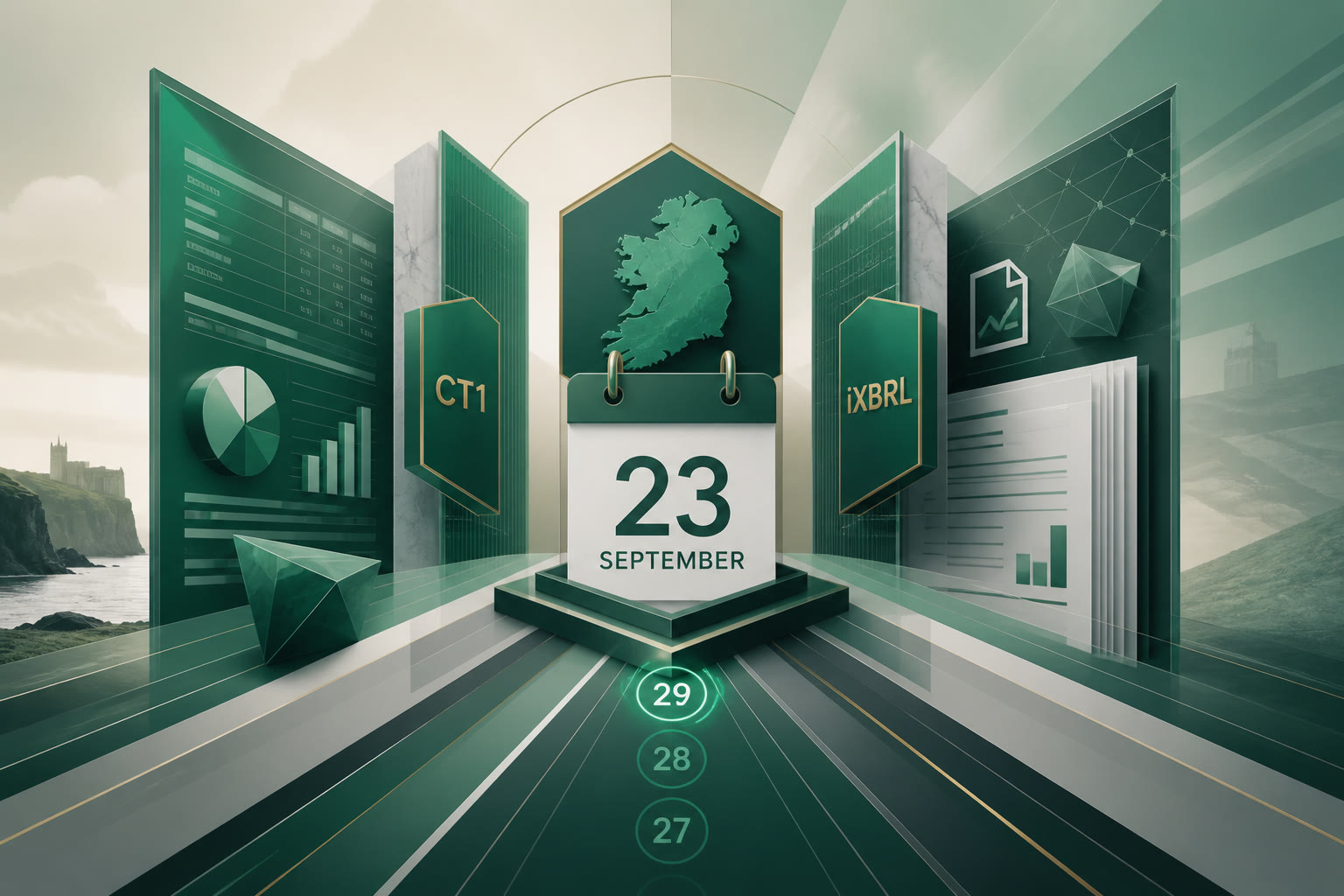 Cover illustration for "Twenty-Nine Days to 23 September: Ireland CT1 for December Year-Ends" — Tax article on FinnAccountings