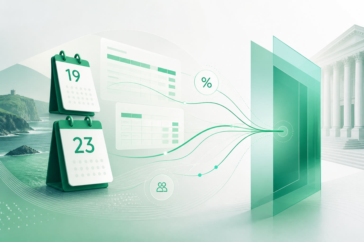 Cover illustration for "Ireland’s Final August ROS Week: VAT 3, PAYE Pay, RCT and CT to 23 August" — Compliance article on FinnAccountings