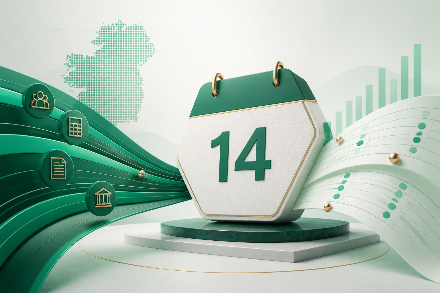 Cover illustration for "Eighteen Days to 14 September: Ireland August PAYE Return" — Payroll article on FinnAccountings
