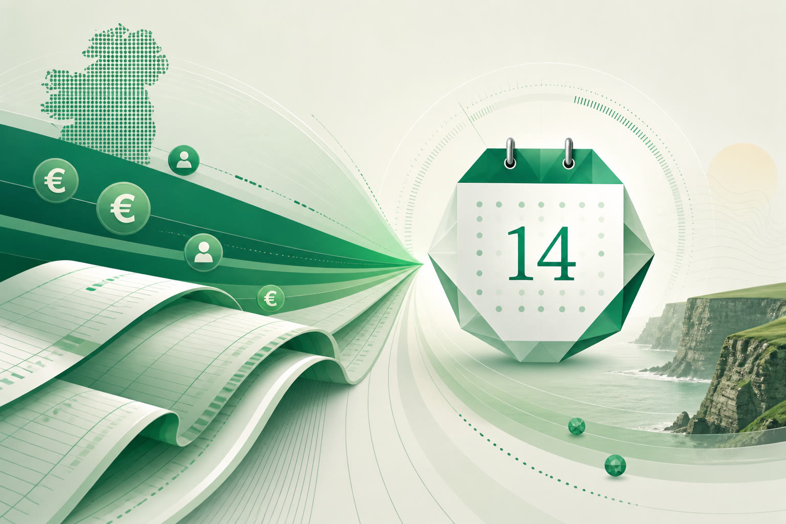 Cover illustration for "Nineteen Days to 14 September: Ireland August PAYE Return" — Payroll article on FinnAccountings