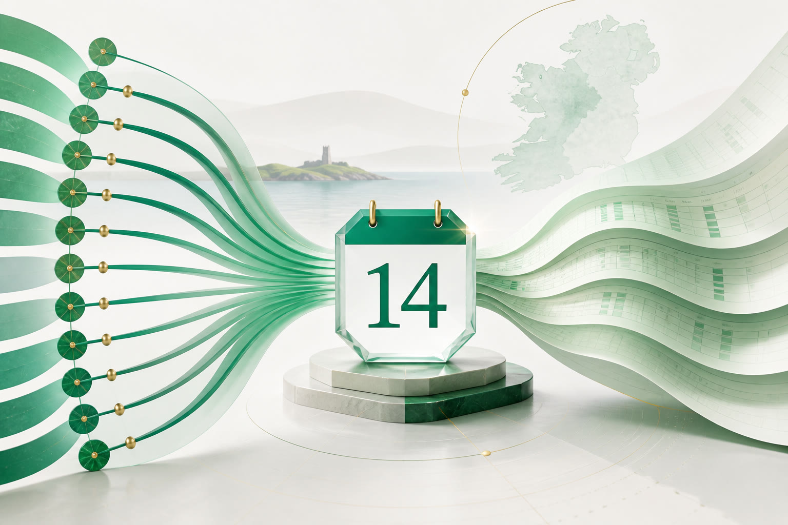 Cover illustration for "Twelve Days to 14 September: Ireland August PAYE Return" — Payroll article on FinnAccountings