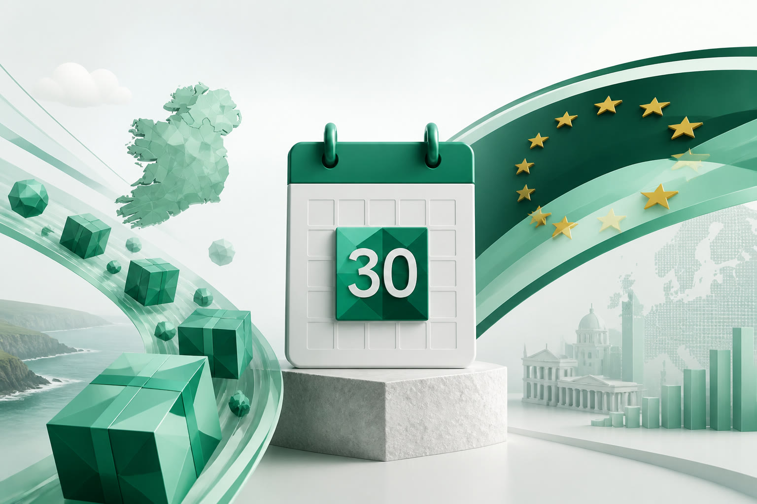 Cover illustration for "Twenty-Nine Days to 30 September: Ireland August VAT IOSS" — VAT article on FinnAccountings