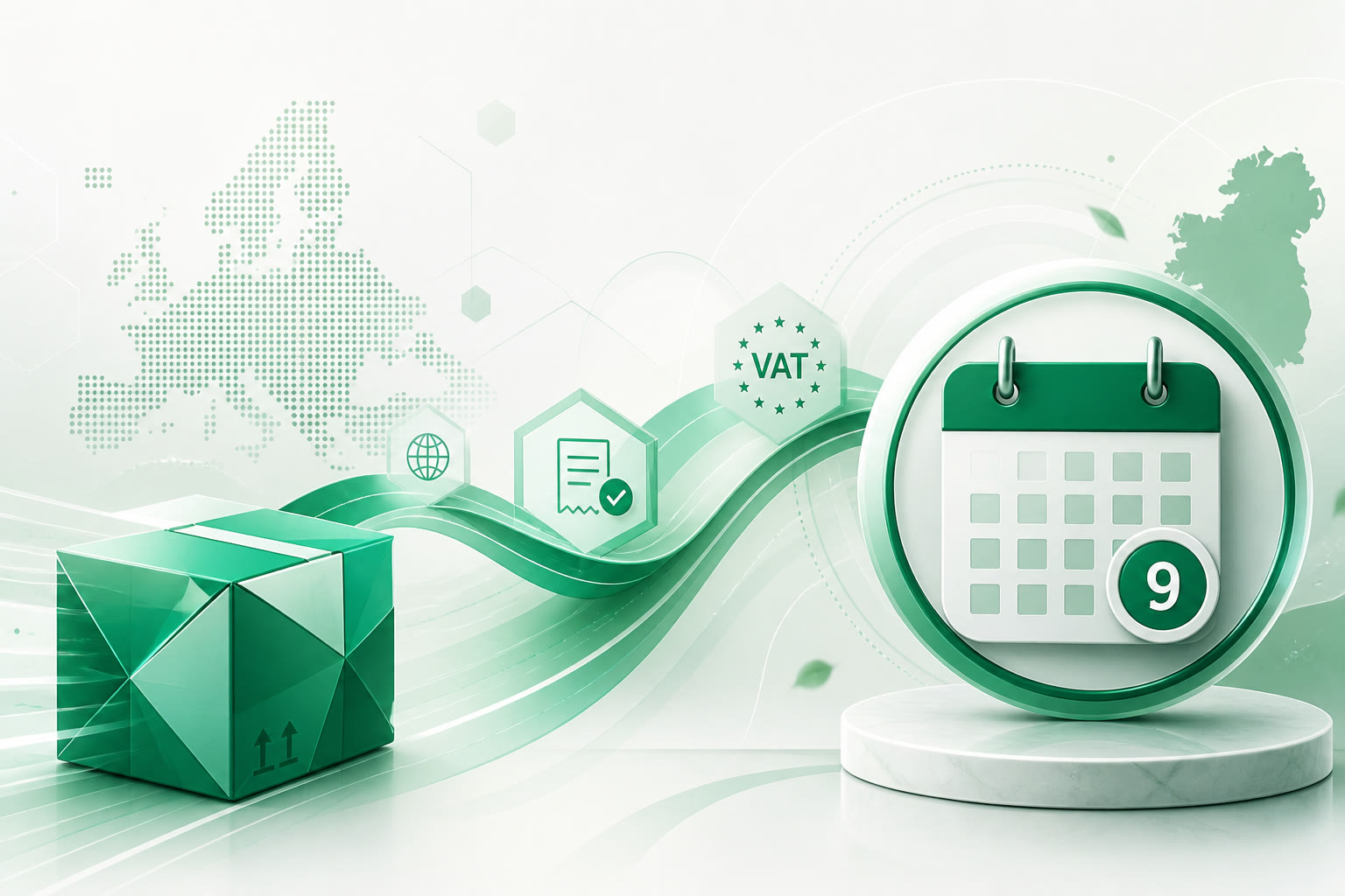 Cover illustration for "Nine Days to 31 August: Ireland VAT IOSS July Return" — VAT article on FinnAccountings