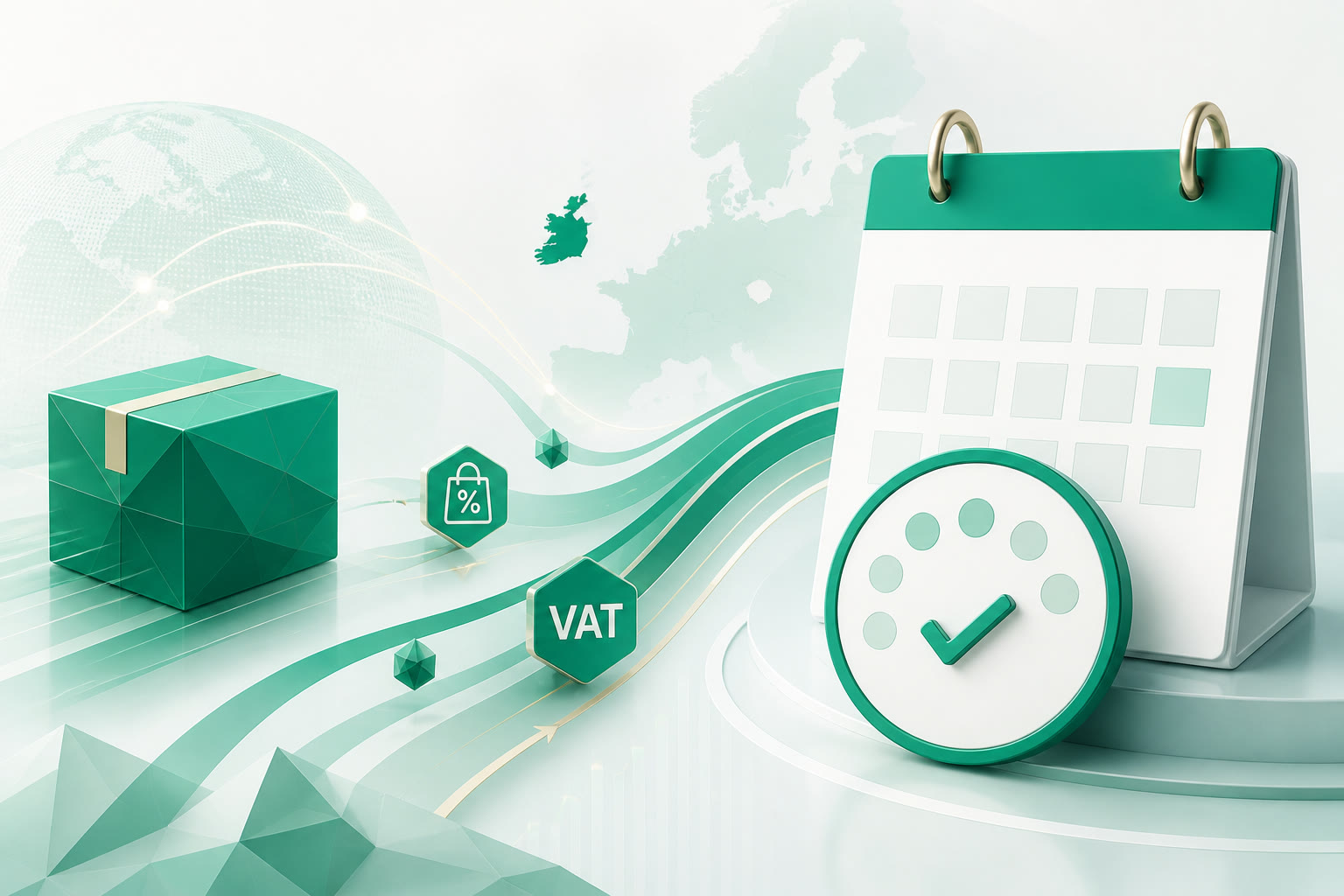 Cover illustration for "Seven Days to 31 August: Ireland VAT IOSS July Return" — VAT article on FinnAccountings