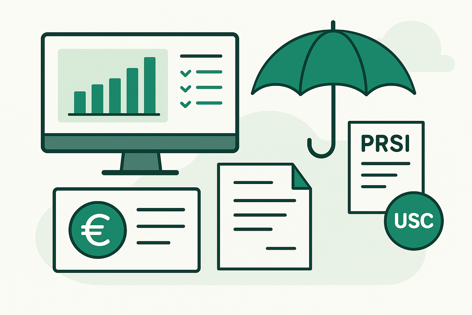 Cover illustration for "PAYE Modernisation for Contractors and Umbrella Companies in Ireland" — Payroll article on FinnAccountings