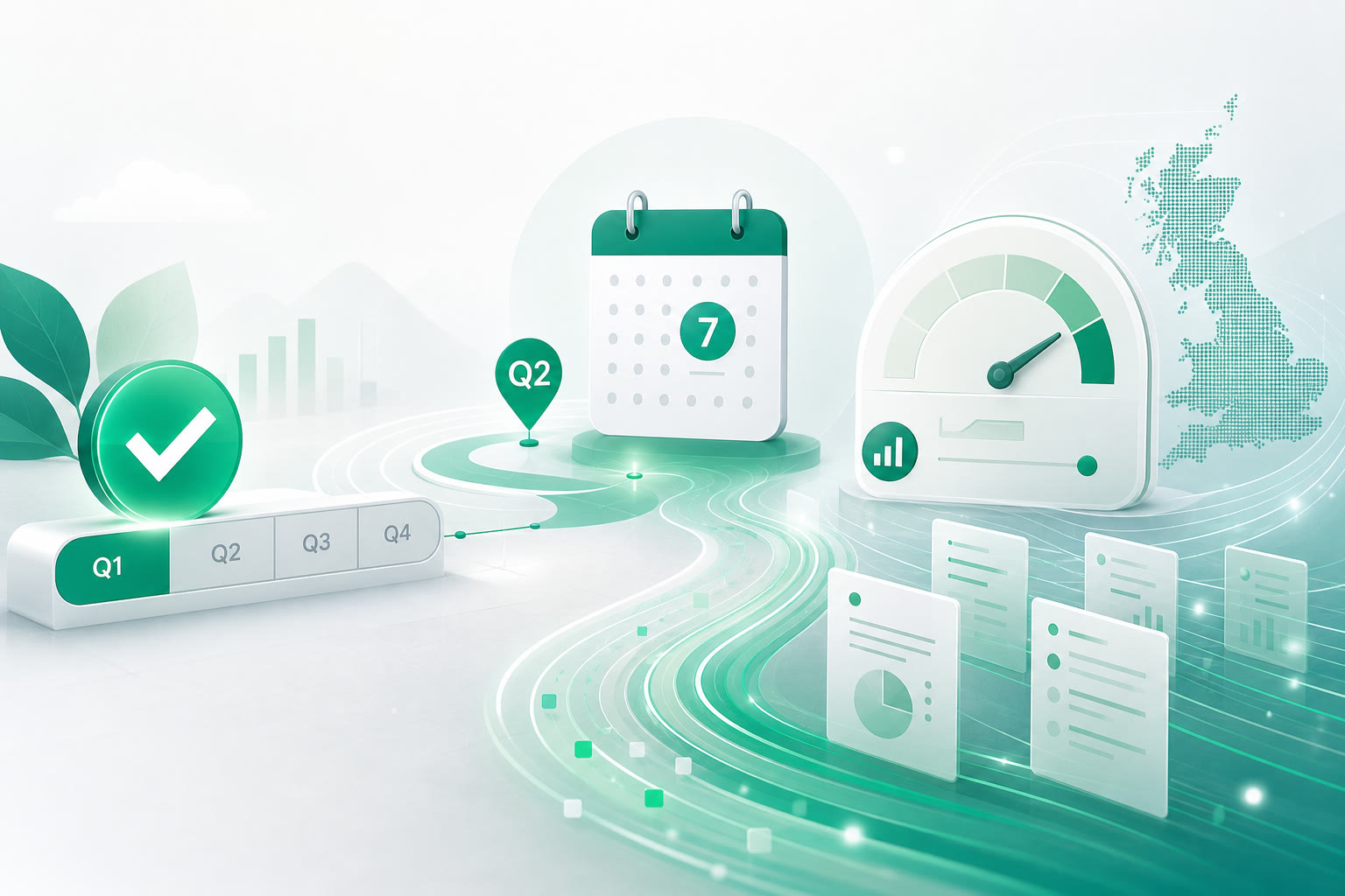 Cover illustration for "After Your First MTD Quarterly Update: What Happens Next" — Compliance article on FinnAccountings