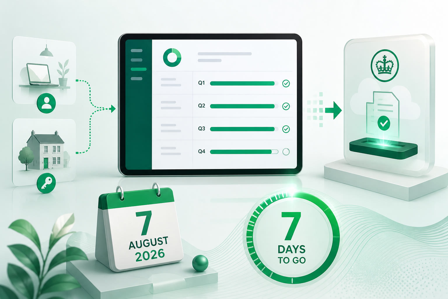 Cover illustration for "One Week Left: First MTD Income Tax Quarterly Update Due 7 August 2026" — Compliance article on FinnAccountings