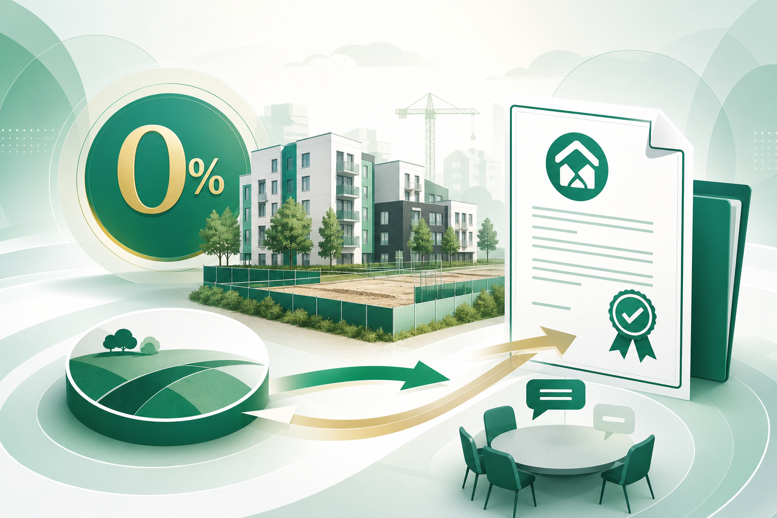 Cover illustration for "UK Zero-Rated VAT for Social Housing Land: Consultation Open Until 18 August 2026" — VAT article on FinnAccountings