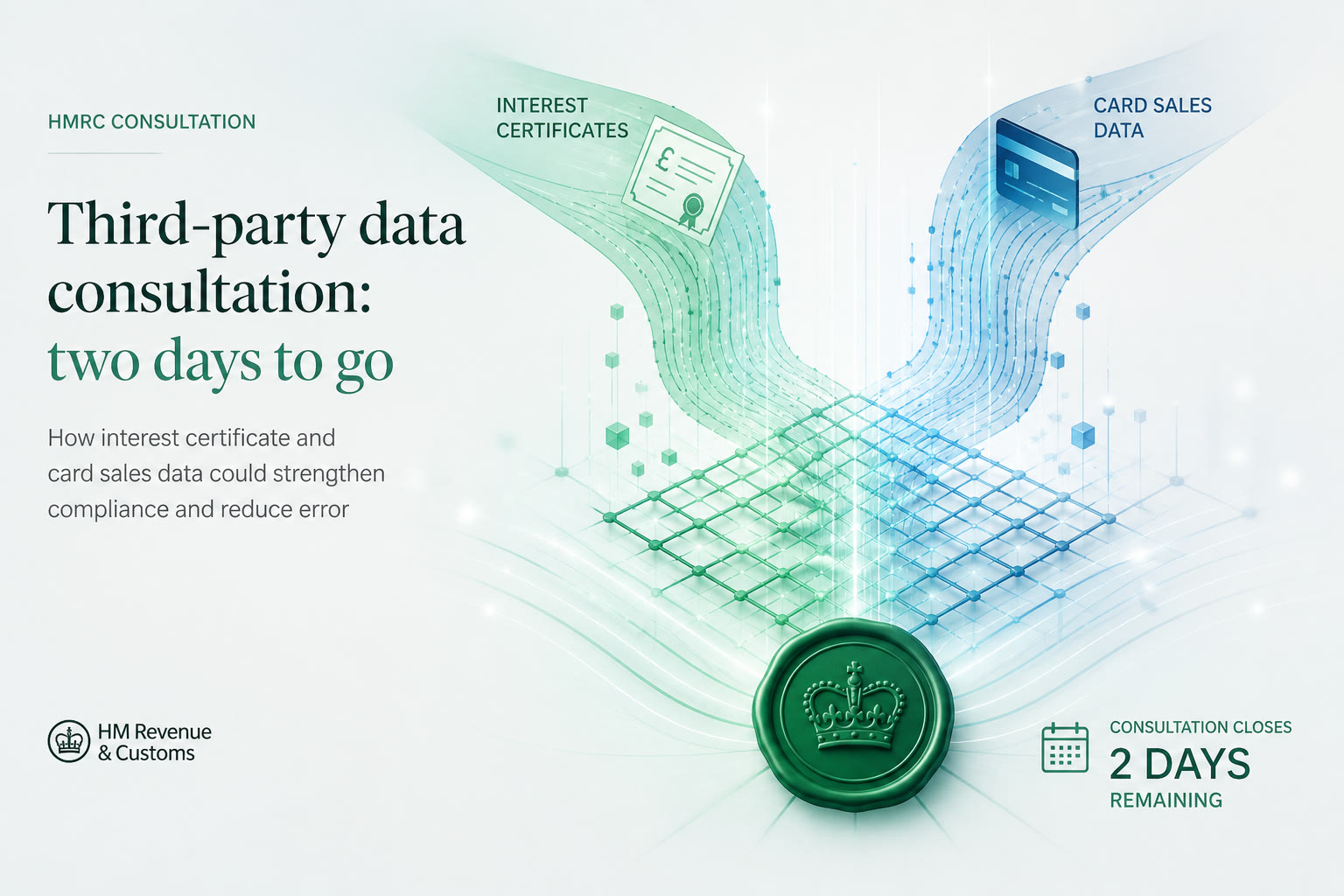 Cover illustration for "HMRC Third-Party Data Consultation Closes 20 August" — Compliance article on FinnAccountings